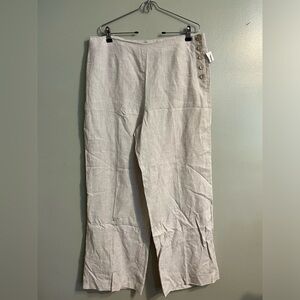 Talbots Womens Beige 100% Linen Wide Leg Buttons Pants Beach Vacation Sz 14 NWT